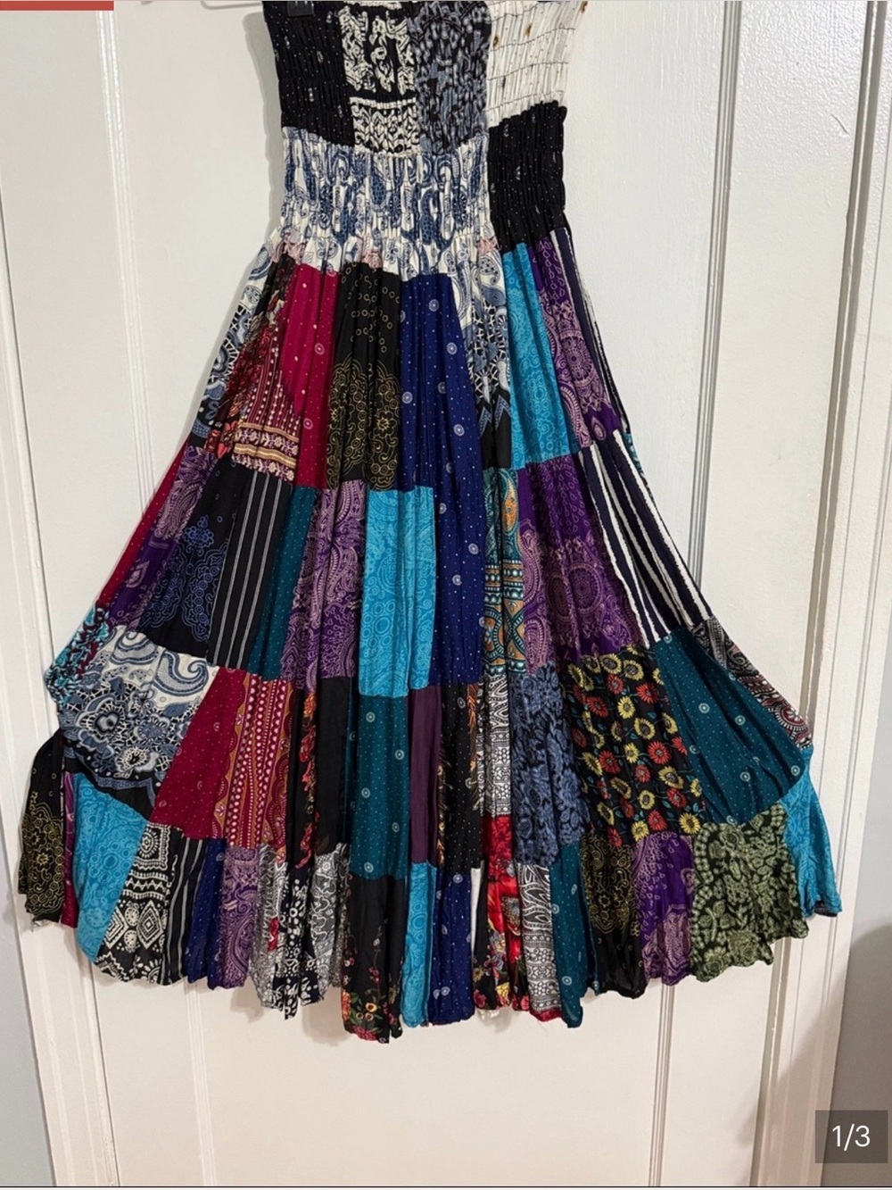 Smocked Patchwork Maxi Dress in Multicolor